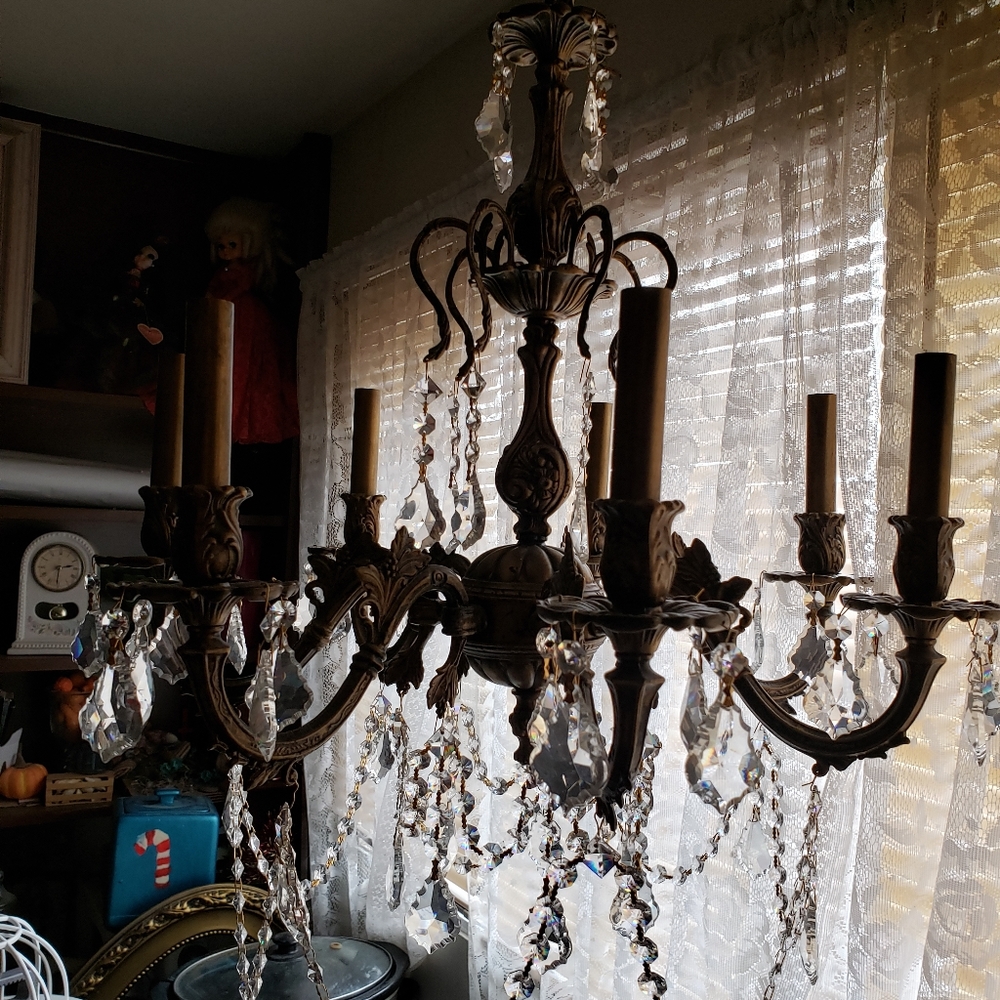 Vintage  brass chandelier and matching  shrones